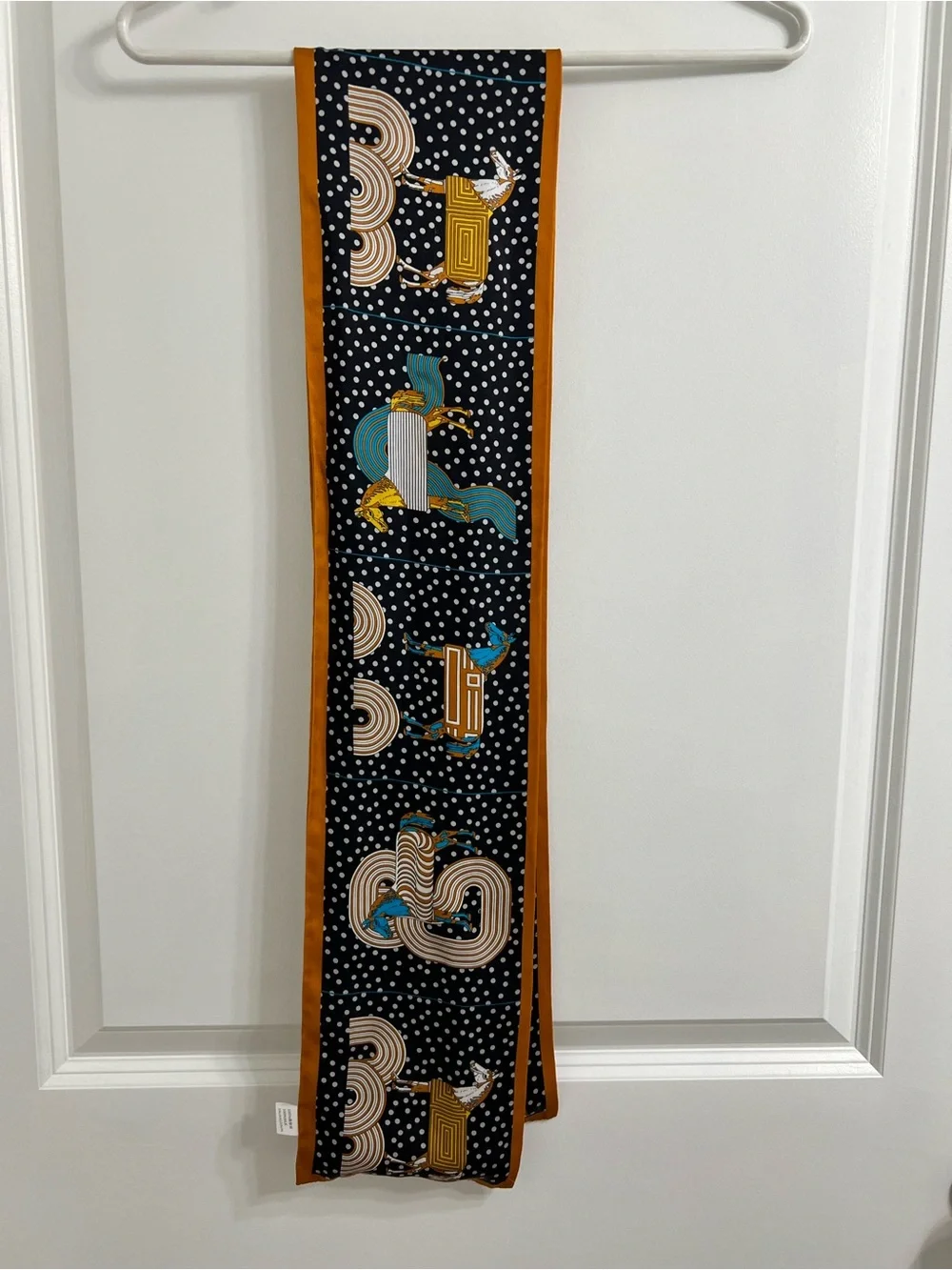 100% Silk Black & Teal Horse Motif Wall Scarf - Unbranded